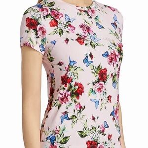 L'AGENCE Pink Floral and Butterfly Short Sleeve Top
